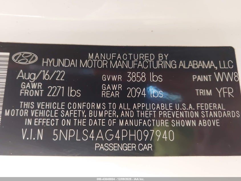 2023 Hyundai Elantra VIN 5NPLS4AG4PH097940 IAAI salvage auction — REAR END, Other, sold $5,800 on 2026-07-22 (photo 9)