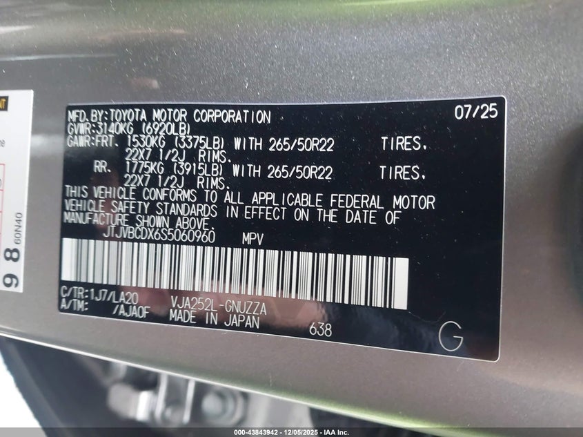 2025 Lexus Gx 550 VIN JTJVBCDX6S5060960 IAAI salvage auction — Front End, Salvage (Louisiana), sold $30,250 on 2026-03-13 (photo 9)
