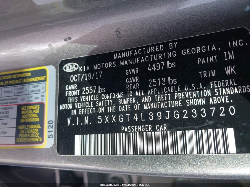 2018 Kia Optima VIN 5XXGT4L39JG233720 IAAI salvage auction — THEFT, Salvage (Indiana), sold $1,525 on 2026-07-22 (photo 9)