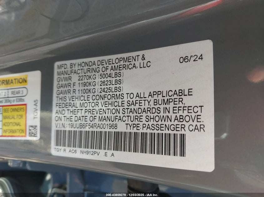 2024 Acura Tlx VIN 19UUB6F54RA001968 IAAI salvage auction — THEFT, Salvage (Pennsylvania), sold $19,700 on 2026-08-25 (photo 9)