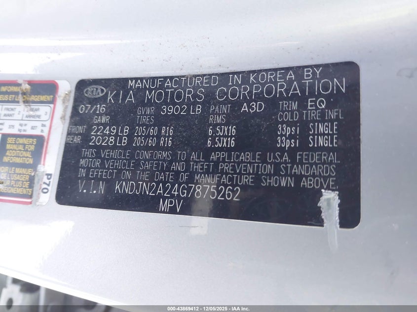 2016 Kia Soul VIN KNDJN2A24G7875262 IAAI salvage auction — RIGHT SIDE, Clear (Indiana), sold $25 on 2026-07-29 (photo 9)