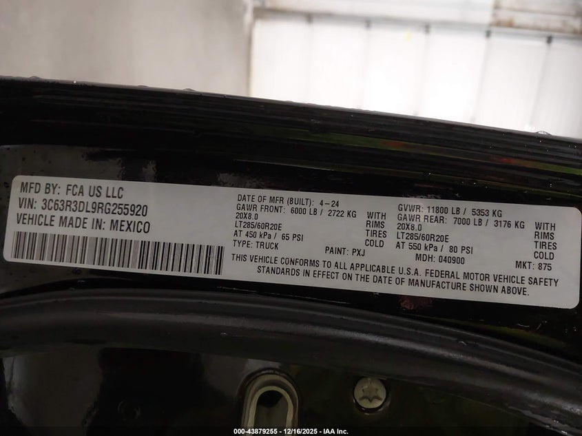 2024 Ram 3500 VIN 3C63R3DL9RG255920 IAAI salvage auction — FRONT END, Other, sold $12,600 on 2026-09-25 (photo 8)