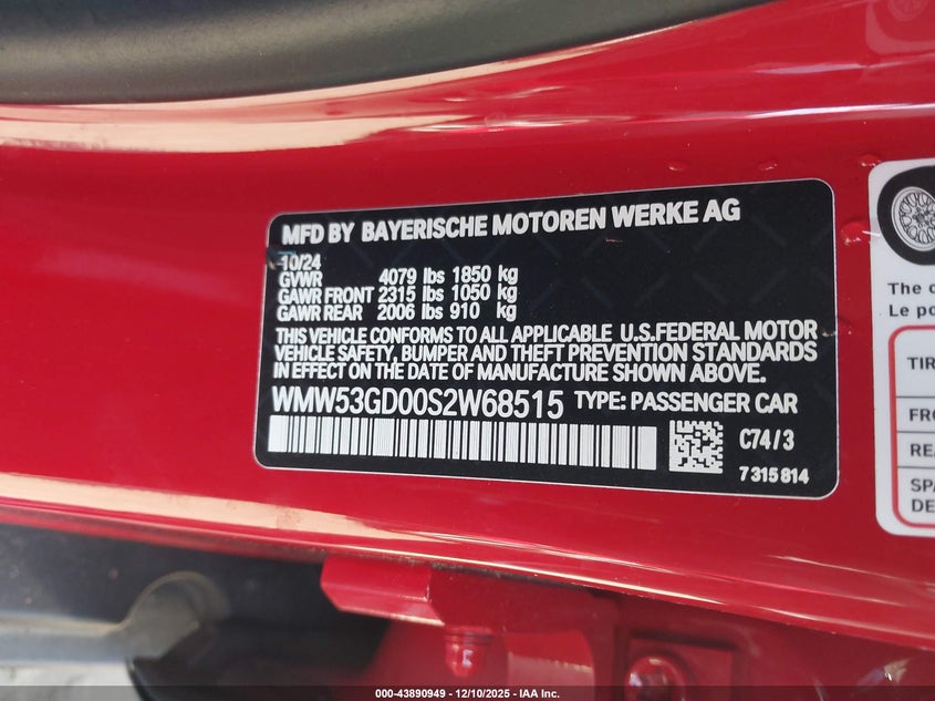 2025 Mini Hardtop VIN WMW53GD00S2W68515 IAAI salvage auction — FRONT END, Salvage (Georgia), sold $11,400 on 2026-07-14 (photo 9)