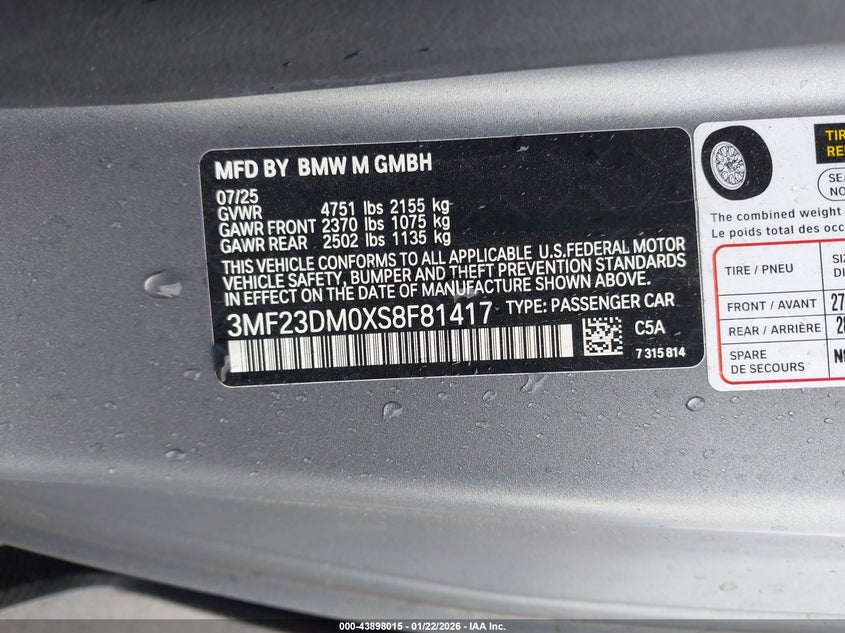 2025 BMW M2 VIN 3MF23DM0XS8F81417 IAAI salvage auction — LEFT SIDE, Other, sold $30,300 on 2026-08-26 (photo 9)