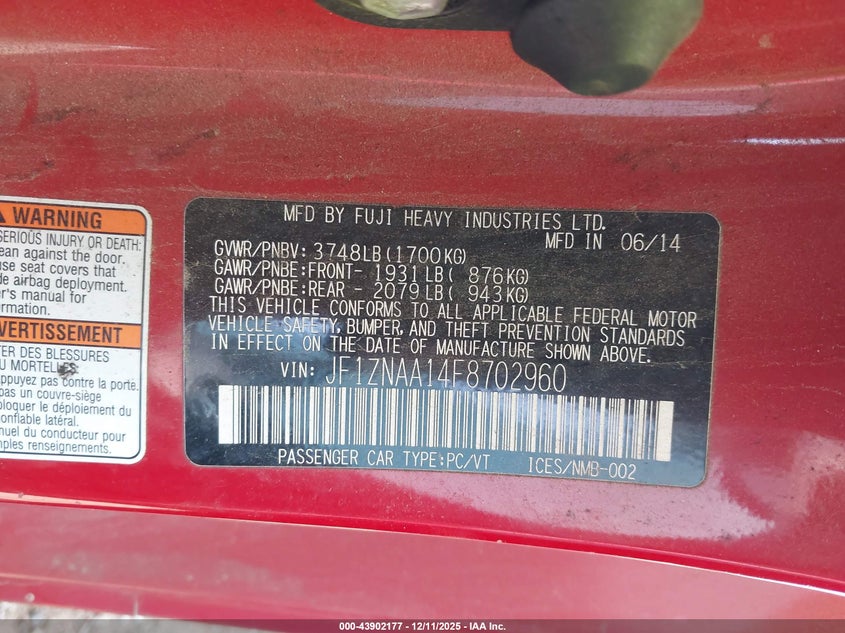 2015 Scion Fr-s VIN JF1ZNAA14F8702960 IAAI salvage auction — FRONT END, Salvage (Tennessee), sold $800 on 2026-07-24 (photo 9)