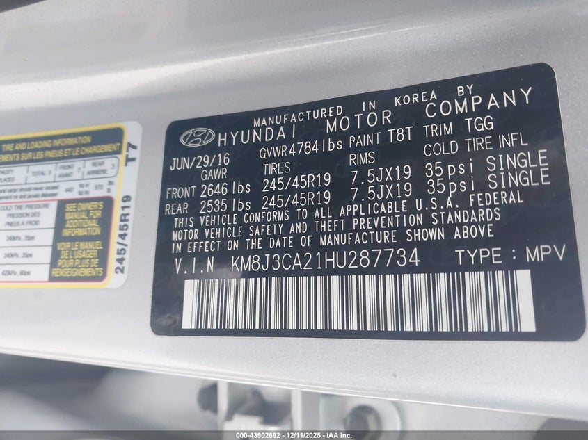2017 Hyundai Tucson VIN KM8J3CA21HU287734 IAAI salvage auction — FRONT END, Salvage - Greater Than 75% (Maryland), sold $2,600 on 2026-07-20 (photo 9)