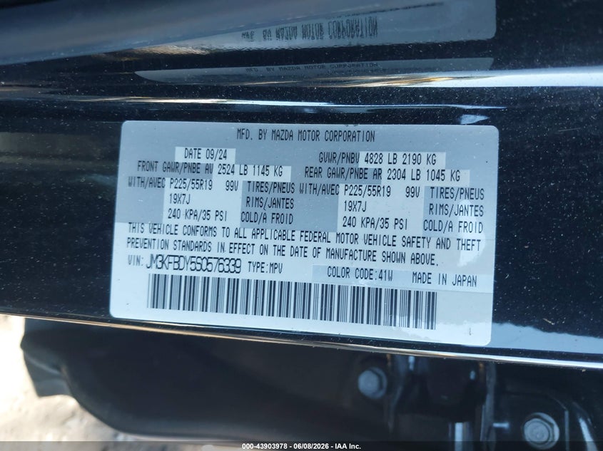 2025 Mazda Cx-5 VIN JM3KFBDY5S0576339 IAAI salvage auction — FRONT & REAR, Salvage Title, sold $1,500 on 2026-07-28 (photo 9)
