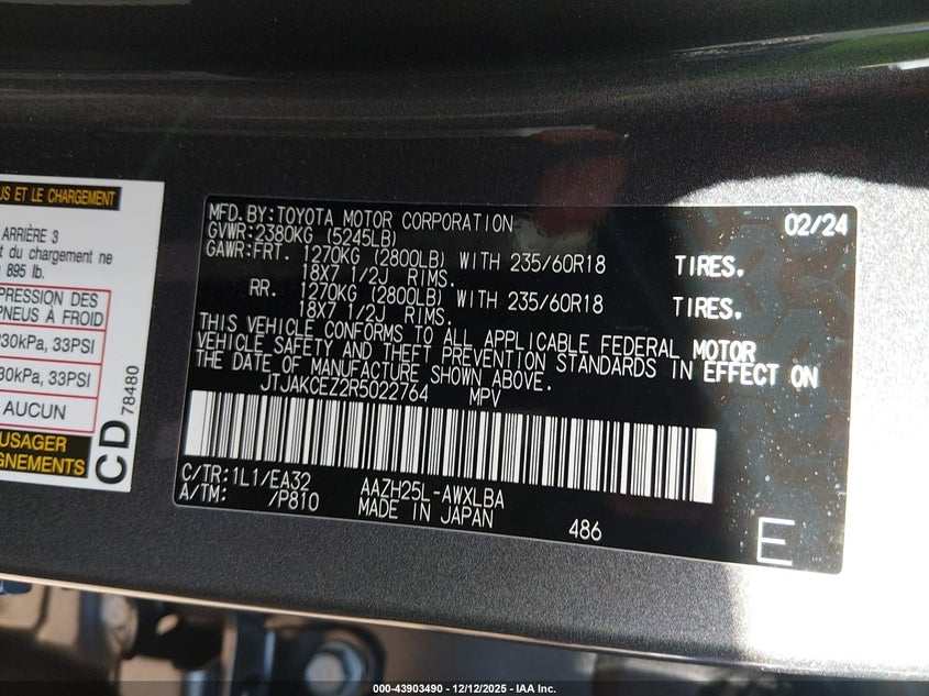 2024 Lexus Nx 350h VIN JTJAKCEZ2R5022764 IAAI salvage auction — BIO HAZARD, Original (Texas), sold $30,000 on 2026-07-14 (photo 9)
