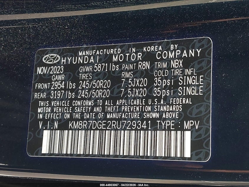 2024 Hyundai Palisade VIN KM8R7DGE2RU729341 IAAI salvage auction — RIGHT SIDE, Salvage (Alabama), sold $14,175 on 2026-08-22 (photo 9)