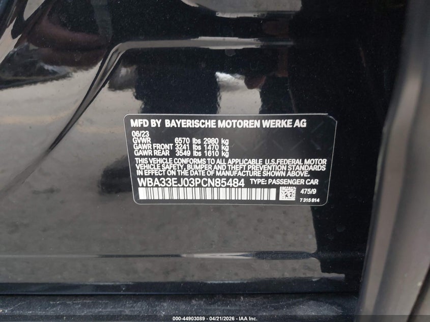 2023 BMW 7er VIN WBA33EJ03PCN85484 IAAI salvage auction — UNDERCARRIAGE, Wait Title, sold $10,100 on 2026-07-29 (photo 9)