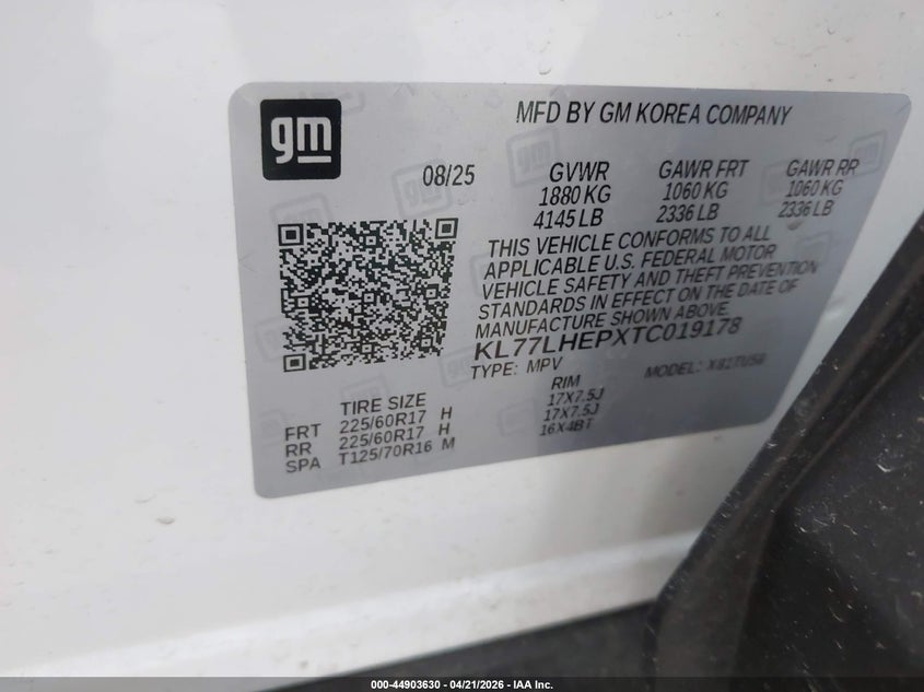 2026 Chevrolet Trax VIN KL77LHEPXTC019178 IAAI salvage auction — FRONT END, Salvage (Idaho), sold $5,000 on 2026-07-21 (photo 9)