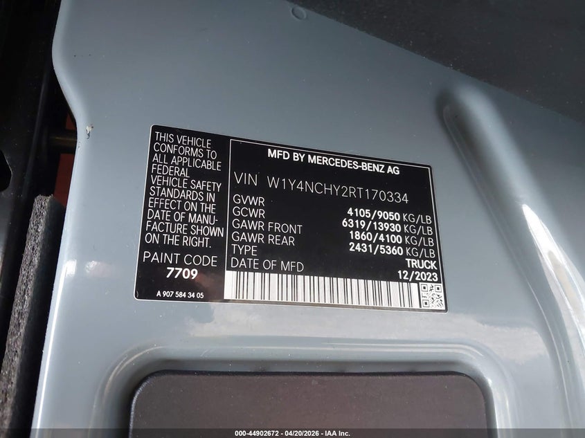 2024 Mercedes-benz VIN W1Y4NCHY2RT170334 IAAI salvage auction — FRONT END, Original (Texas), sold $4,675 on 2026-07-13 (photo 9)