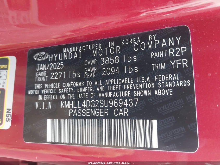 2025 Hyundai Elantra VIN KMHLL4DG2SU969437 IAAI salvage auction — RIGHT FRONT, Salvage Title, sold $7,775 on 2026-07-29 (photo 9)