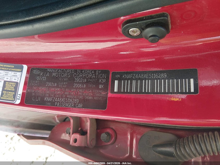 2014 Kia Forte VIN KNAFZ4A8XE5116289 IAAI salvage auction — RIGHT FRONT, Salvage (Montana), sold $650 on 2026-07-29 (photo 9)