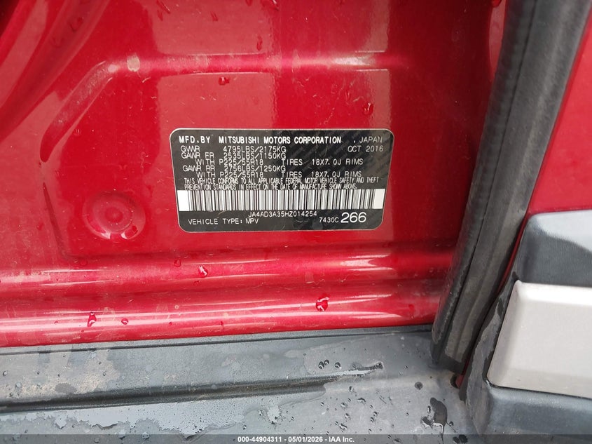 2017 Mitsubishi Outlander VIN JA4AD3A35HZ014254 IAAI salvage auction — RIGHT SIDE, Original (Texas), sold $1,775 on 2026-07-13 (photo 9)