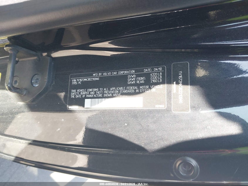 2011 Volvo C30 VIN YV1672MK3B2210946 IAAI salvage auction — FRONT END, Salvage (North Carolina), sold $825 on 2026-08-06 (photo 9)