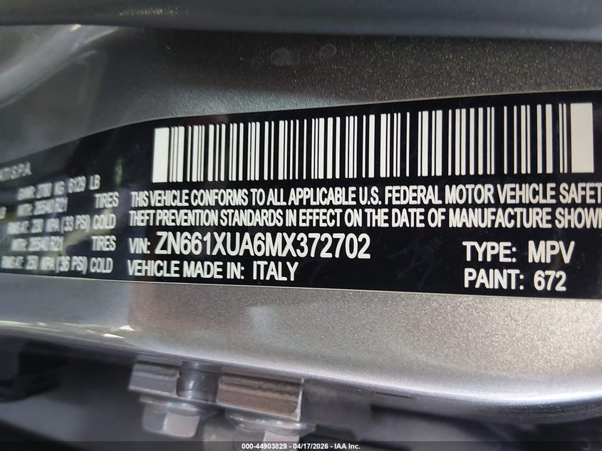 2021 Maserati Levante VIN ZN661XUA6MX372702 IAAI salvage auction — REAR END, Salvage (Nevada), sold $10,050 on 2026-07-17 (photo 9)