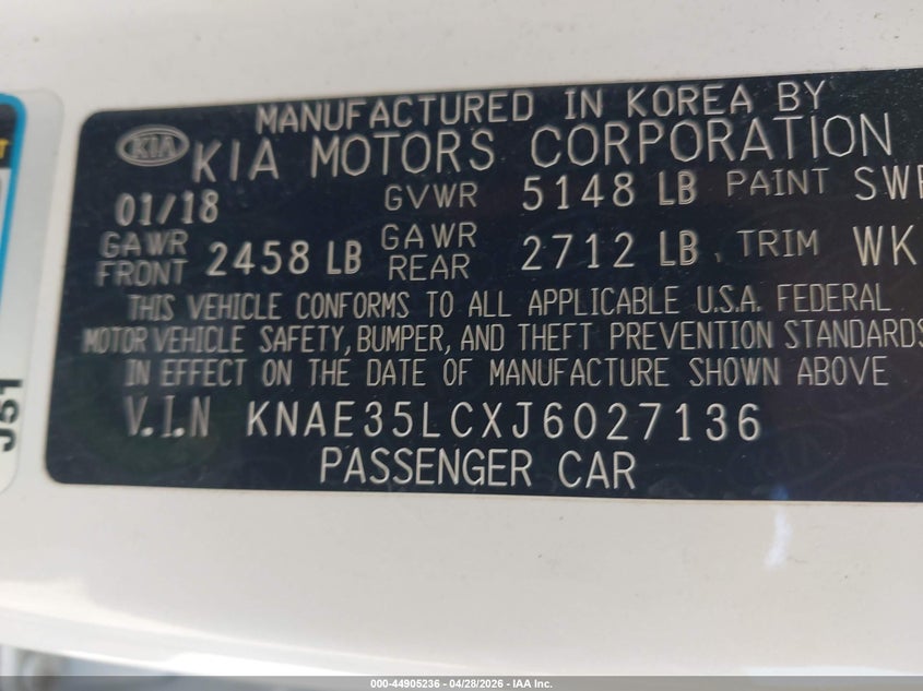 2018 Kia Stinger VIN KNAE35LCXJ6027136 IAAI salvage auction — FRONT & REAR, Salvage (Massachusetts), sold $3,000 on 2026-07-17 (photo 9)