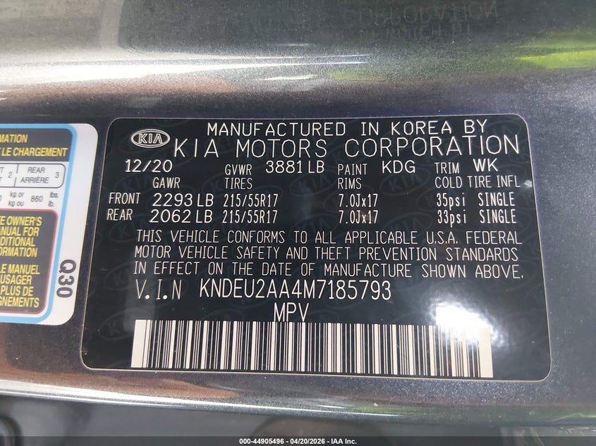 2021 Kia Seltos VIN KNDEU2AA4M7185793 IAAI salvage auction — FRONT END, Salvage (Louisiana), sold $3,100 on 2026-07-08 (photo 9)