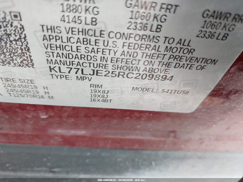 2024 Chevrolet Trax VIN KL77LJE25RC209894 IAAI salvage auction — FRONT END, Salvage (Texas), sold $1,900 on 2026-07-22 (photo 9)