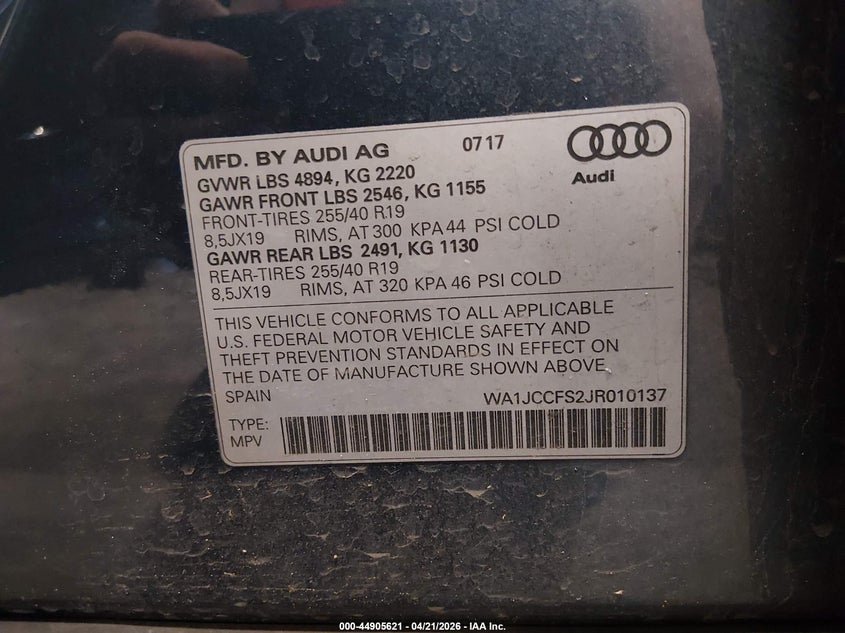 2018 Audi Q3 VIN WA1JCCFS2JR010137 IAAI salvage auction — RIGHT REAR, Salvage (Colorado), sold $4,725 on 2026-07-15 (photo 9)