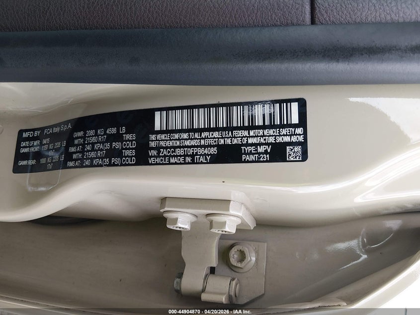 2015 Jeep Renegade VIN ZACCJBBT0FPB64085 IAAI salvage auction — FRONT END, Salvage (New Jersey), sold $900 on 2026-07-13 (photo 9)
