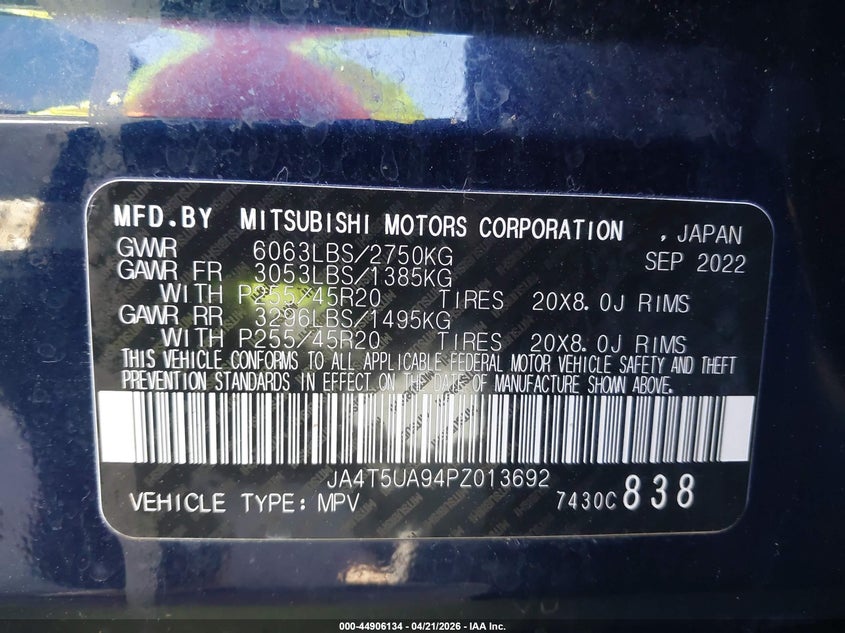 2023 Mitsubishi Outlander VIN JA4T5UA94PZ013692 IAAI salvage auction — FRONT END, Salvage Title, sold $11,600 on 2026-08-02 (photo 9)
