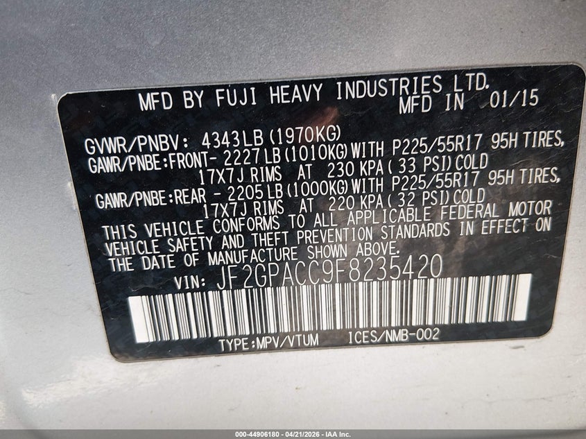 2015 Subaru Xv VIN JF2GPACC9F8235420 IAAI salvage auction — SIDE, Salvage Title, sold $1,600 on 2026-07-11 (photo 9)