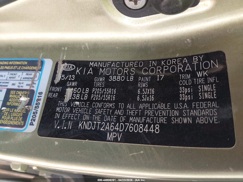 2013 Kia Soul VIN KNDJT2A64D7608448 IAAI salvage auction — RIGHT SIDE, Clear (Oklahoma), sold $25 on 2026-07-22 (photo 9)