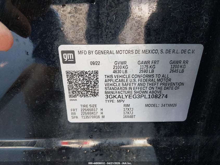 2023 Gmc Terrain VIN 3GKALYEG3PL108274 IAAI salvage auction — HAIL, Salvage Title, sold $7,050 on 2026-07-30 (photo 9)