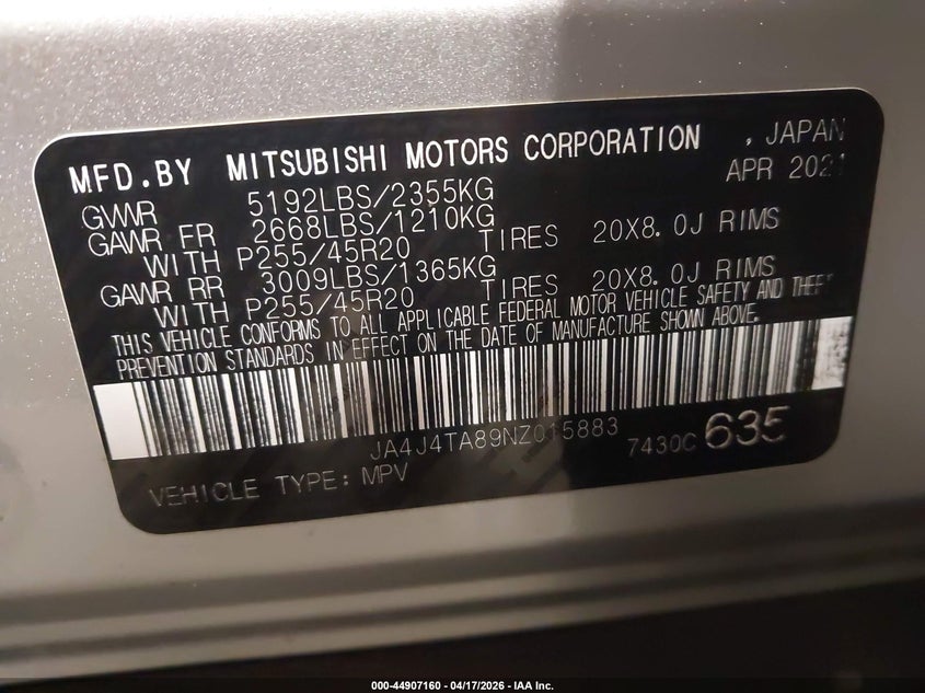 2022 Mitsubishi Outlander VIN JA4J4TA89NZ015883 IAAI salvage auction — RIGHT SIDE, Regular (South Dakota), sold $3,900 on 2026-07-28 (photo 9)