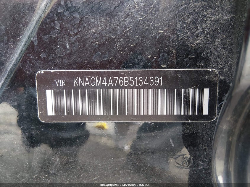 2011 Kia Optima VIN KNAGM4A76B5134391 IAAI salvage auction — ENGINE BURN, Salvage (Georgia), sold $25 on 2026-07-29 (photo 9)