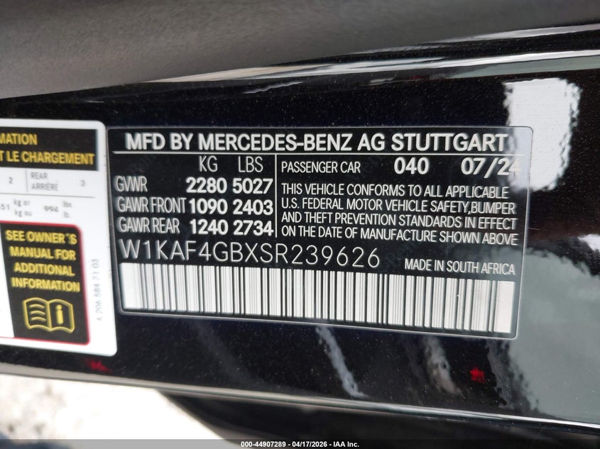 2025 Mercedes-benz C-klasse VIN W1KAF4GBXSR239626 IAAI salvage auction — RIGHT FRONT, Original (Texas), sold $22,000 on 2026-07-15 (photo 9)