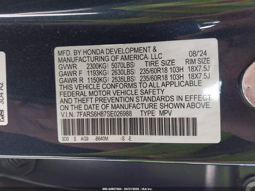 2025 Honda Cr-v VIN 7FARS6H87SE026988 IAAI salvage auction — LEFT FRONT, Salvage (Montana), sold $18,350 on 2026-07-15 (photo 9)
