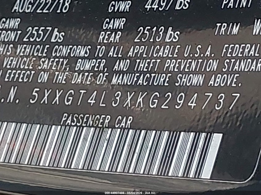 2019 Kia Optima VIN 5XXGT4L3XKG294737 IAAI salvage auction — THEFT, Salvage (Idaho), sold $25 on 2026-07-28 (photo 9)