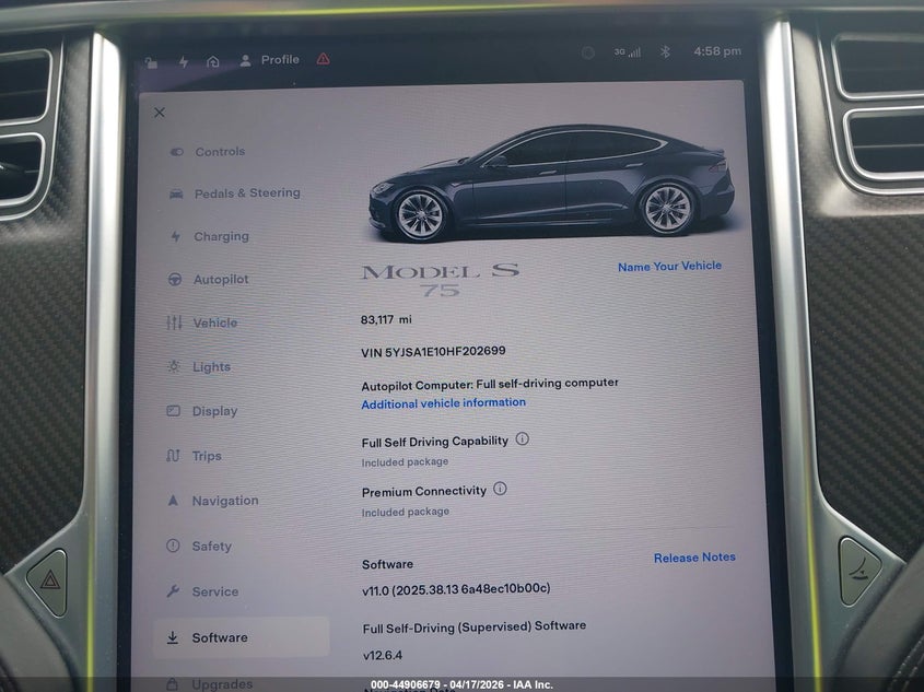 2017 Tesla Model s VIN 5YJSA1E10HF202699 IAAI salvage auction — LEFT & RIGHT, Salvage Title, sold $2,050 on 2026-07-23 (photo 7)