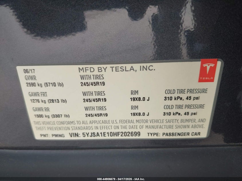 2017 Tesla Model s VIN 5YJSA1E10HF202699 IAAI salvage auction — LEFT & RIGHT, Salvage Title, sold $2,050 on 2026-07-23 (photo 9)