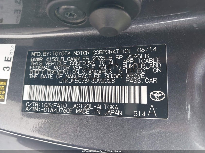 2015 Scion Tc VIN JTKJF5C76F3092028 IAAI salvage auction — FRONT END, Salvage Title, sold $700 on 2026-07-29 (photo 9)