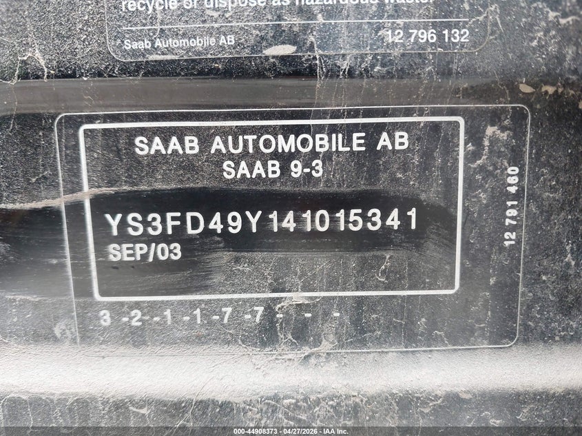 2004 Saab 9-3 VIN YS3FD49Y141015341 IAAI salvage auction — FRONT END, Salvage (Idaho), sold $25 on 2026-08-18 (photo 9)