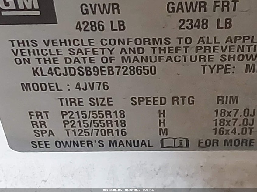 2014 Buick Encore VIN KL4CJDSB9EB728650 IAAI salvage auction — FRONT END, Salvage (Texas), sold $950 on 2026-07-21 (photo 9)
