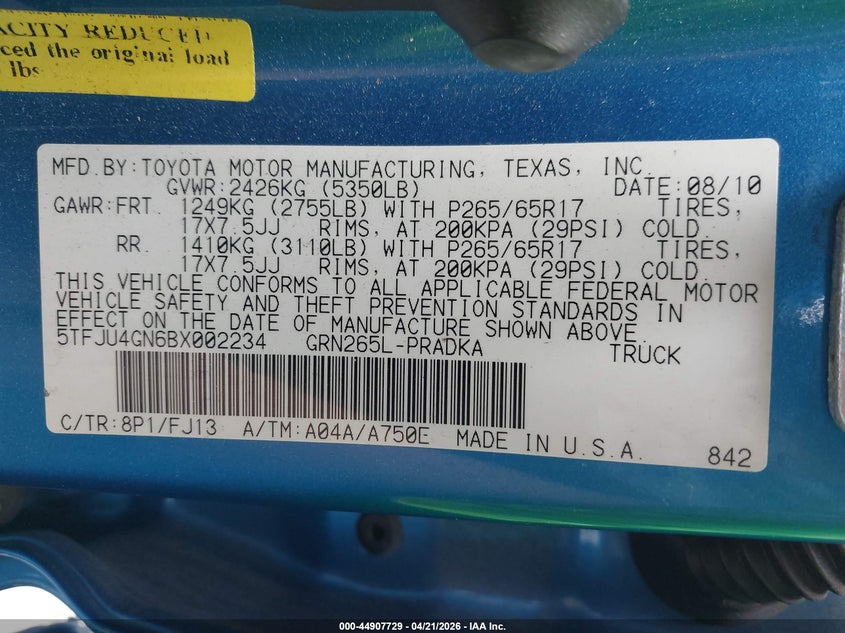 2011 Toyota Tacoma VIN 5TFJU4GN6BX002234 IAAI salvage auction — FRONT END, Non-Repairable Certificate (California), sold $2,350 on 2026-07-22 (photo 9)