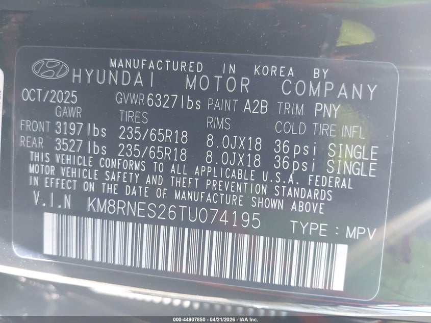 2026 Hyundai Palisade VIN KM8RNES26TU074195 IAAI salvage auction — FRONT END, Salvage (New Jersey), sold $20,250 on 2026-09-02 (photo 9)