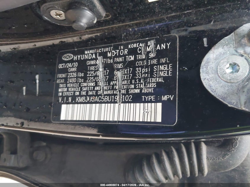 2011 Hyundai Tucson VIN KM8JU3AC5BU198102 IAAI salvage auction — NORMAL WEAR, Salvage (Texas), sold $1,350 on 2026-07-14 (photo 9)