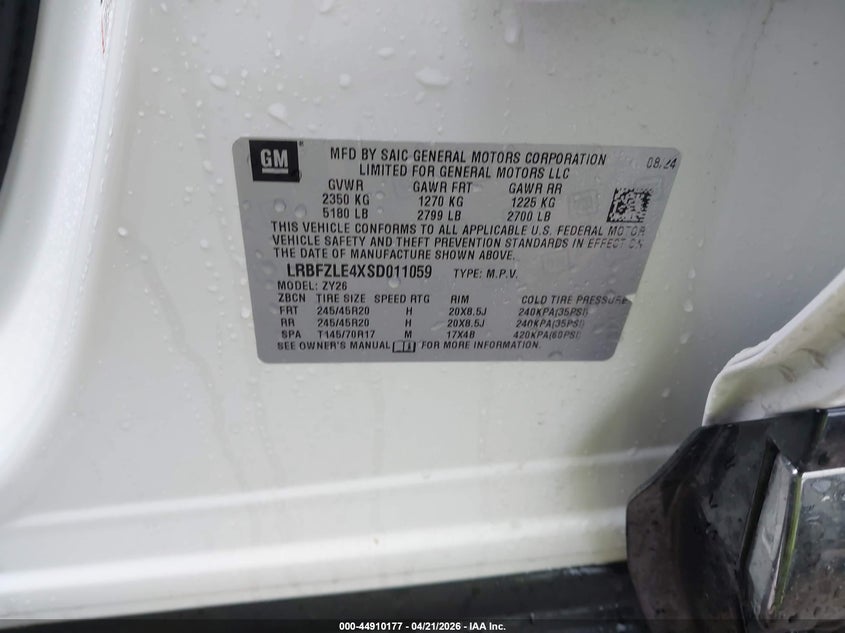 2025 Buick Envision VIN LRBFZLE4XSD011059 IAAI salvage auction — FRONT END, Salvage (Texas), sold $5,500 on 2026-07-06 (photo 9)