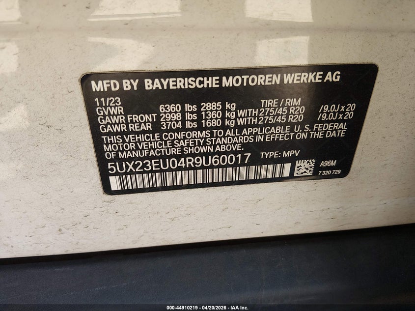 2024 BMW X5 VIN 5UX23EU04R9U60017 IAAI salvage auction — FRONT END, Salvage (North Carolina), sold $33,200 on 2026-07-06 (photo 9)