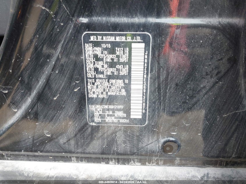 2016 Infiniti Qx80 VIN JN8AZ2NE3G9121870 IAAI salvage auction — HAIL, Salvage (Iowa), sold $4,650 on 2026-07-13 (photo 9)