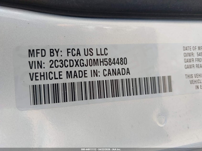 2021 Dodge Charger VIN 2C3CDXGJ0MH584480 IAAI salvage auction — FRONT END, Salvage Title, sold $18,200 on 2026-07-09 (photo 9)