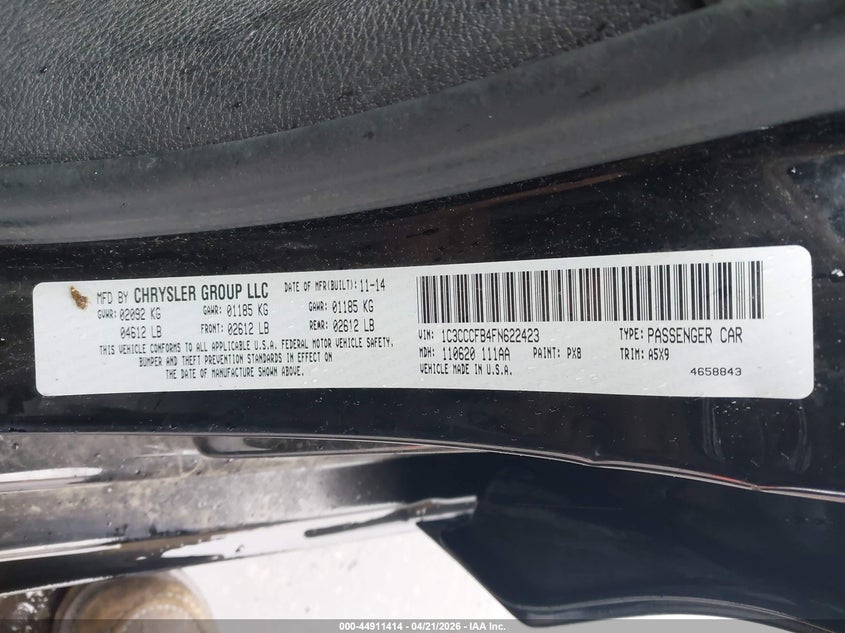 2015 Chrysler 200 VIN 1C3CCCFB4FN622423 IAAI salvage auction — REAR END, Salvage (Oregon), sold $1,150 on 2026-07-09 (photo 9)