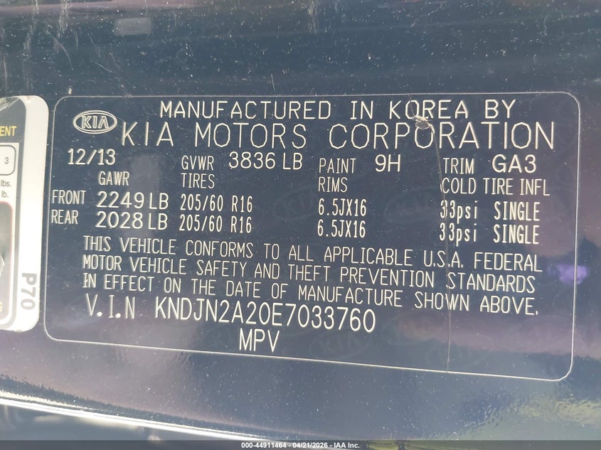 2014 Kia Soul VIN KNDJN2A20E7033760 IAAI salvage auction — FRONT END, Salvage (Tennessee), sold $25 on 2026-07-29 (photo 9)