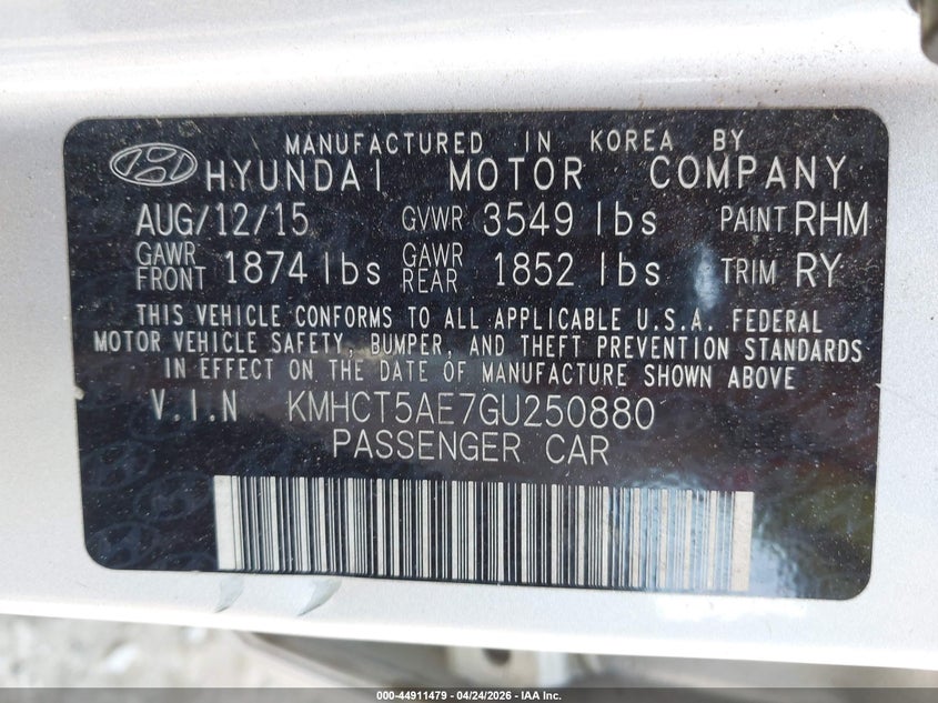 2016 Hyundai Accent VIN KMHCT5AE7GU250880 IAAI salvage auction — FRONT END, Salvage Title, sold $1,025 on 2026-07-09 (photo 9)